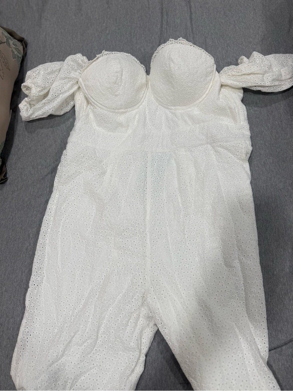 bebe White Off-Shoulder Eyelet Jumpsuit - Picture 5 of 10